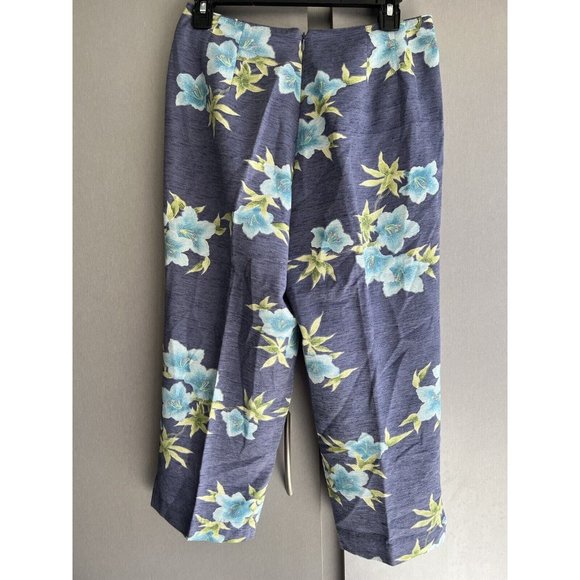 Tommy Bahama Womens Size 6 Cropped Blue Floral Print 100% Silk Pants - Picture 2 of 11